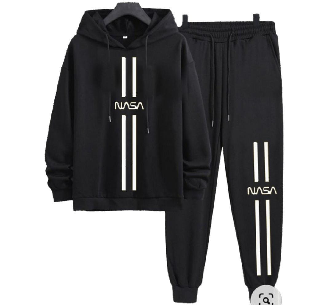 Men's Black Polyester Track Suit - 2 Pcs Set